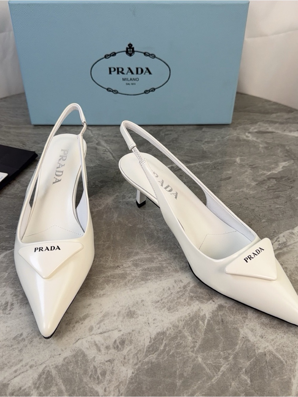 Prada White Pointed Toe Slingback Heels - Picture 3 of 5